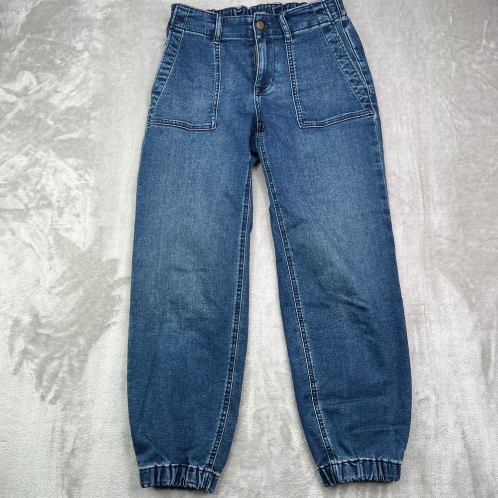 J. Crew Jogger Jeans Womens 25 Blue Solid Stretch Elastic Waist Patch Pockets